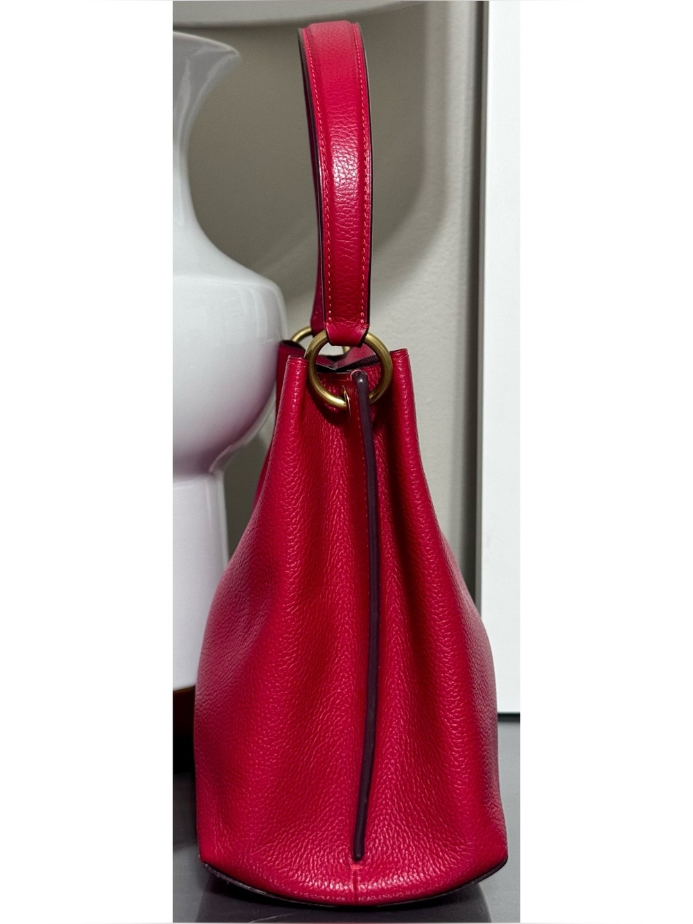 COACH Charlie Turnlock Bucket Bag 21, RED Pebble Leather Crossbody Bag - Picture 5 of 8